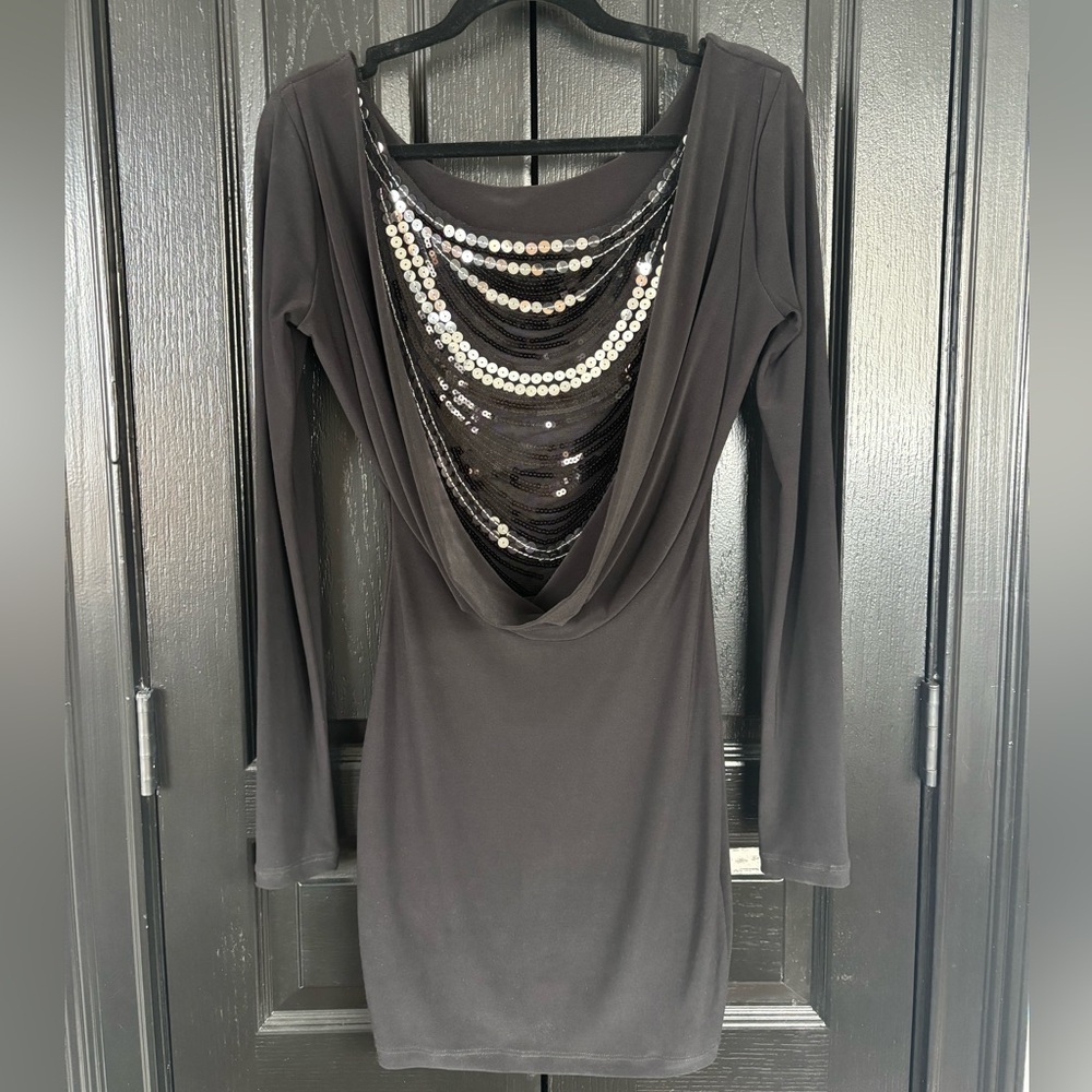 Black Dress with Sequin Mesh Open Back